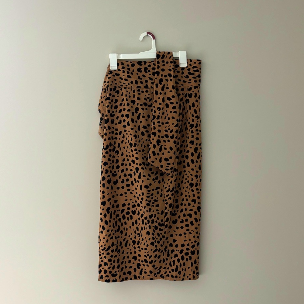 Lulu’s Tan Animal Print Wrap Midi Skirt